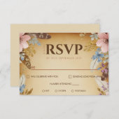  perkament en bloemen bruiloft RSVP Kaart (Voorkant / Achterkant)