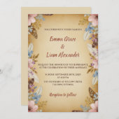 perkament en bloemen bruiloft uitnodiging (Voorkant / Achterkant)