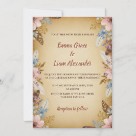 perkament en bloemen bruiloft uitnodiging