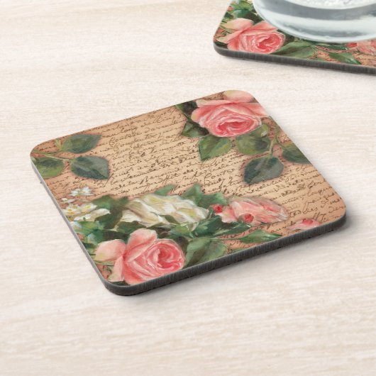  perkament en Rozen van shabby Bier Onderzetter (Linkerzijde)