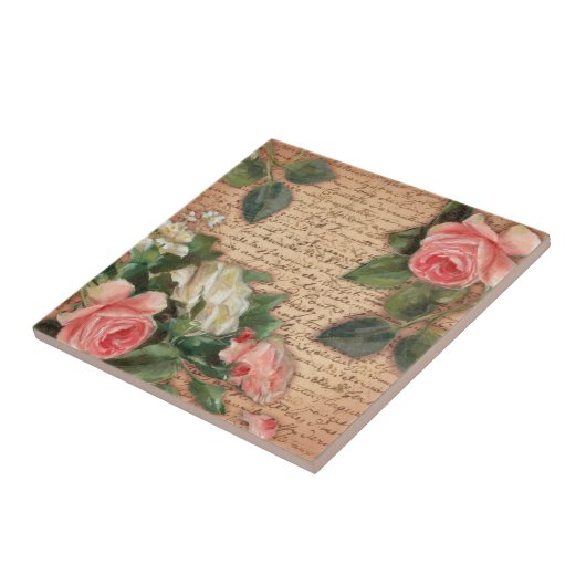perkament en Rozen van shabby Tegeltje (Zijkant)