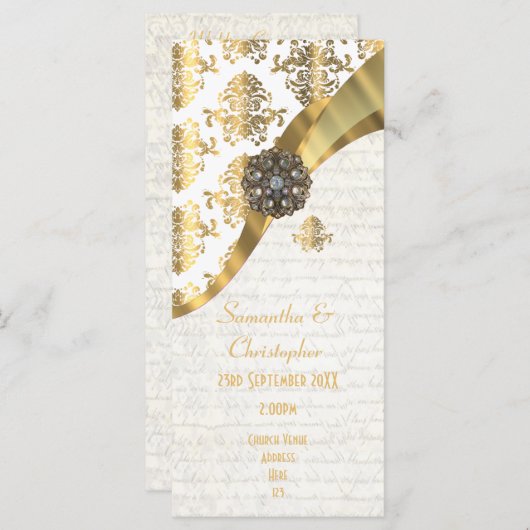 Perkament goud en wit kerk huwelijksprogramma programmakaart (Voorkant / Achterkant)