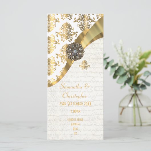 Perkament goud en wit kerk huwelijksprogramma programmakaart (Staand voorkant)