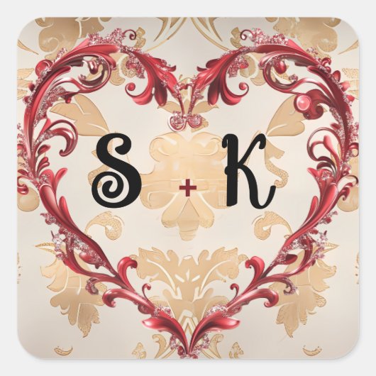  perkament  Hart Valentijnsdag Vierkante Sticker (Voorkant)