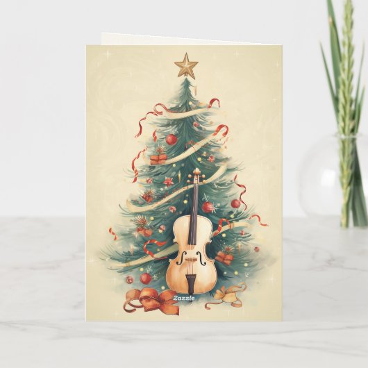  perkament kerstboom en cello feestdagen kaart (Achterkant)
