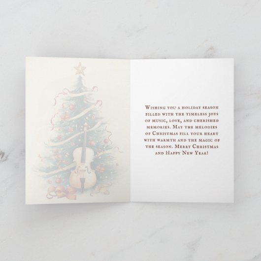  perkament kerstboom en cello feestdagen kaart (Binnen)