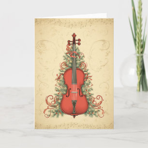 perkament kerstmuziek en cello feestdagen kaart