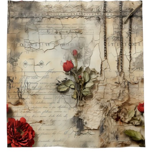  Perkament Liefdesbrief met Bloemen (10) Douchegordijn (Voorkant)