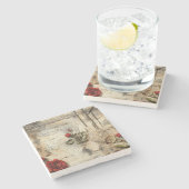  Perkament Liefdesbrief met Bloemen (10) Stenen Onderzetter (Zijkant)