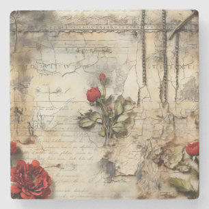  Perkament Liefdesbrief met Bloemen (10) Stenen Onderzetter