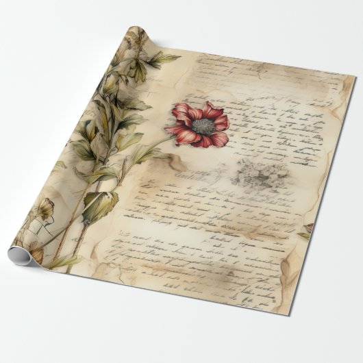 Perkament Liefdesbrief met Bloemen (1) Cadeaupapier (Uitgerold)