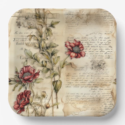  Perkament Liefdesbrief met Bloemen (1) Papieren Bordje (Voorkant)