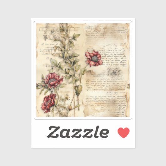  Perkament Liefdesbrief met Bloemen (1) Sticker (Vel)