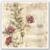  Perkament Liefdesbrief met Bloemen (1) Sticker (Voorkant)