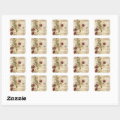 Perkament Liefdesbrief met Bloemen (1) Vierkante Sticker (Vel)