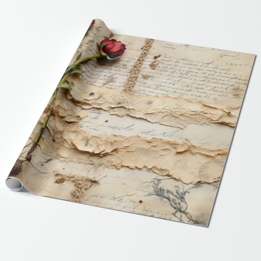  Perkament Liefdesbrief met Bloemen (2) Cadeaupapier (Uitgerold)