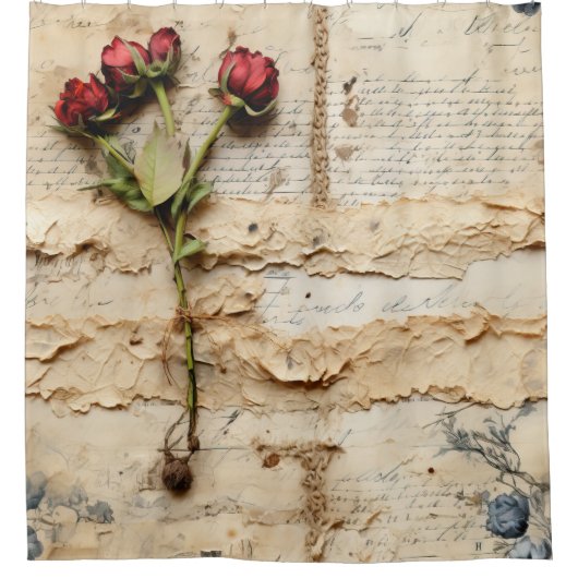  Perkament Liefdesbrief met Bloemen (2) Douchegordijn (Voorkant)