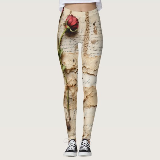  Perkament Liefdesbrief met Bloemen (2) Leggings (Voorkant)