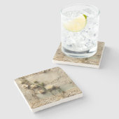 Perkament Liefdesbrief met Bloemen (3) Stenen Onderzetter (Zijkant)