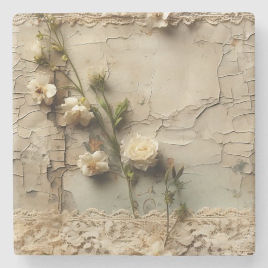 Perkament Liefdesbrief met Bloemen (3) Stenen Onderzetter (Voorkant)