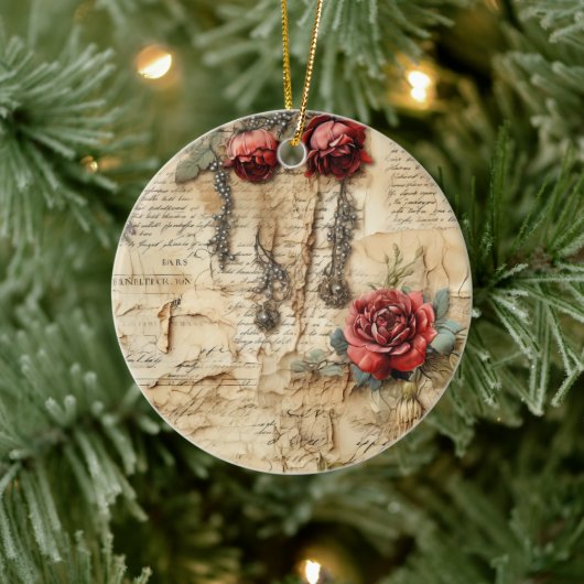 Perkament Liefdesbrief met Bloemen (4) Keramisch Ornament (Boom)