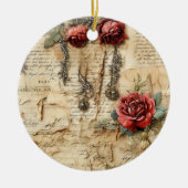 Perkament Liefdesbrief met Bloemen (4) Keramisch Ornament (Voorkant)
