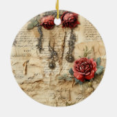 Perkament Liefdesbrief met Bloemen (4) Keramisch Ornament (Achterkant)