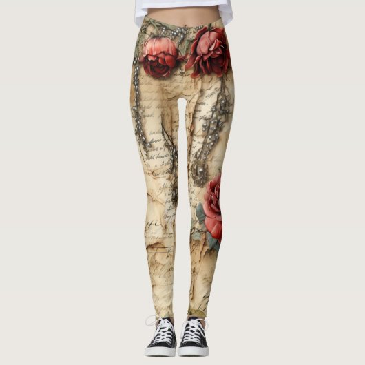  Perkament Liefdesbrief met Bloemen (4) Leggings (Voorkant)
