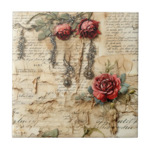  Perkament Liefdesbrief met Bloemen (4) Tegeltje