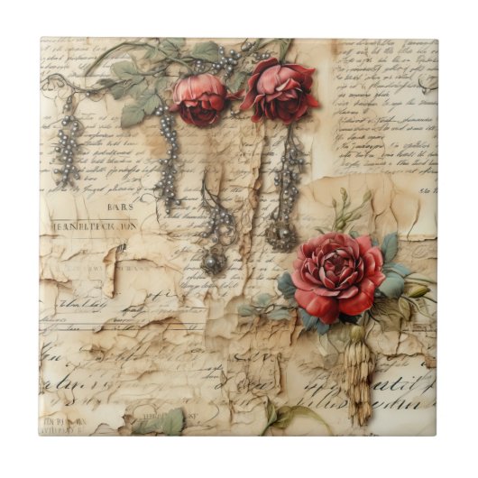 Perkament Liefdesbrief met Bloemen (4) Tegeltje (Voorkant)