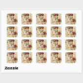 Perkament Liefdesbrief met Bloemen (4) Vierkante Sticker (Vel)