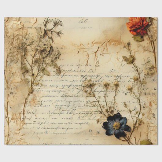  Perkament Liefdesbrief met Bloemen (5) Cadeaupapier (Vlak)