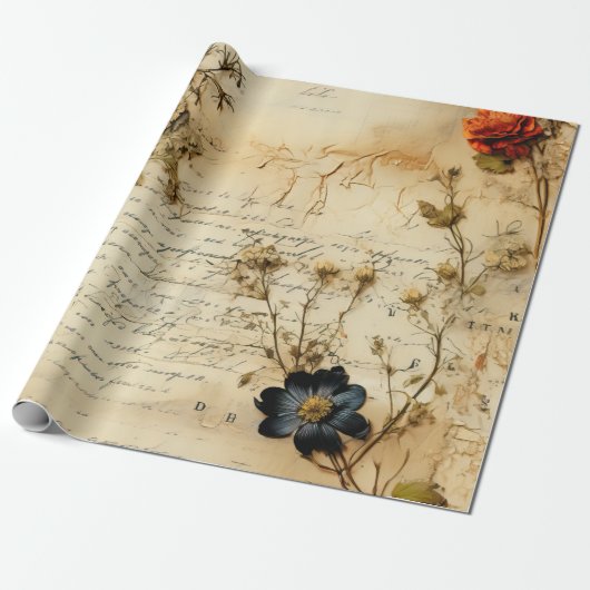  Perkament Liefdesbrief met Bloemen (5) Cadeaupapier (Uitgerold)