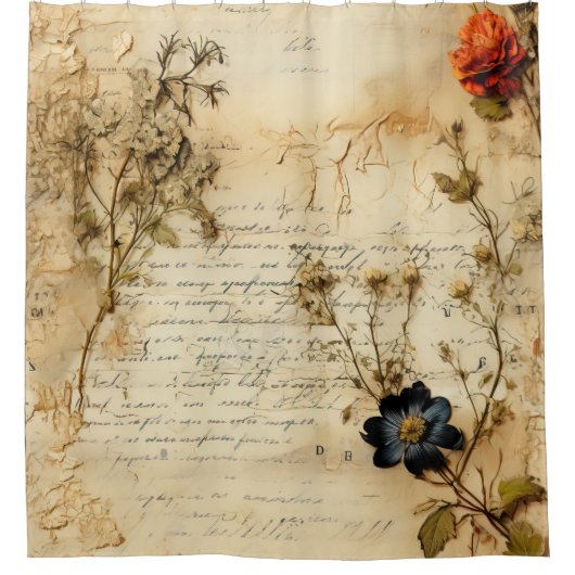 Perkament Liefdesbrief met Bloemen (5) Douchegordijn (Voorkant)