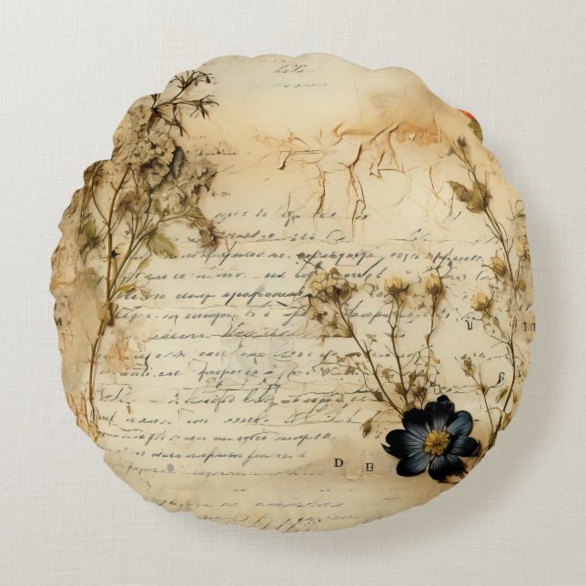  Perkament Liefdesbrief met Bloemen (5) Rond Kussen (Voorkant)