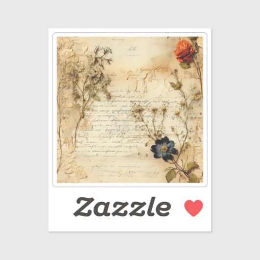  Perkament Liefdesbrief met Bloemen (5) Sticker (Vel)