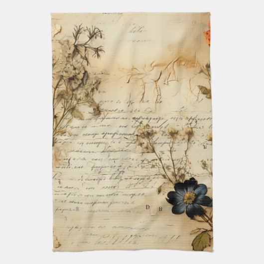  Perkament Liefdesbrief met Bloemen (5) Theedoek (Verticaal)