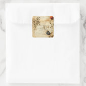 Perkament Liefdesbrief met Bloemen (5) Vierkante Sticker (Tas)