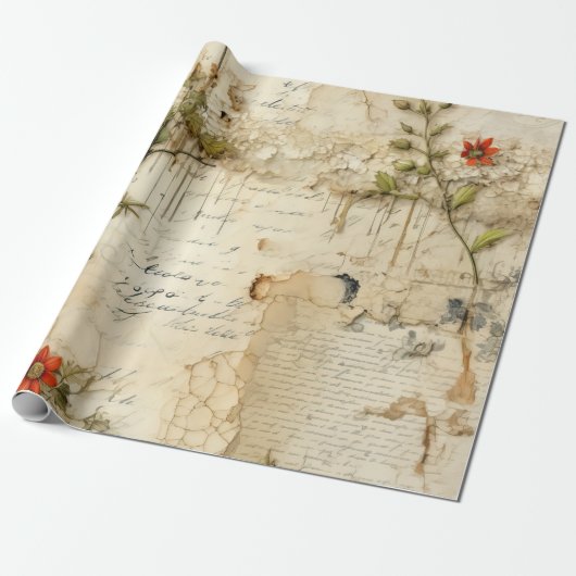 Perkament Liefdesbrief met Bloemen (6) Cadeaupapier (Uitgerold)