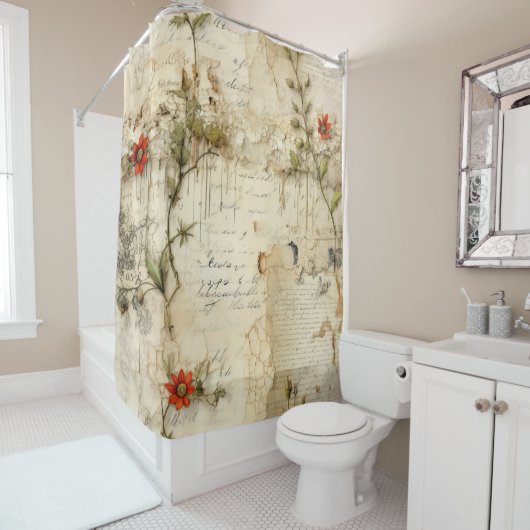 Perkament Liefdesbrief met Bloemen (6) Douchegordijn (In situ)
