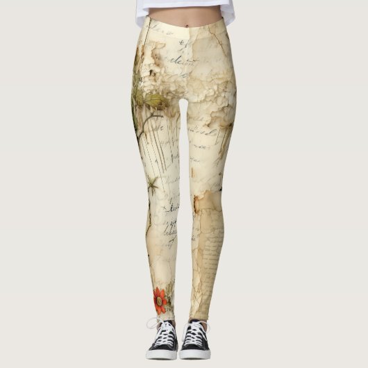  Perkament Liefdesbrief met Bloemen (6) Leggings (Voorkant)