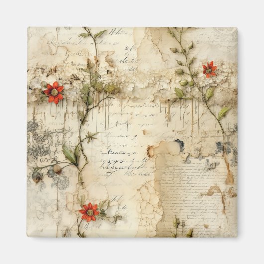 Perkament Liefdesbrief met Bloemen (6) Magneet (Voorkant)
