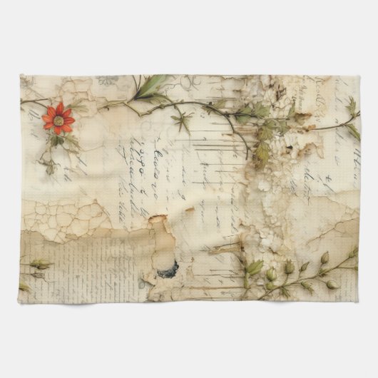  Perkament Liefdesbrief met Bloemen (6) Theedoek (Horizontaal)