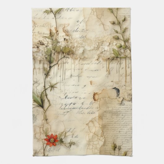  Perkament Liefdesbrief met Bloemen (6) Theedoek (Verticaal)