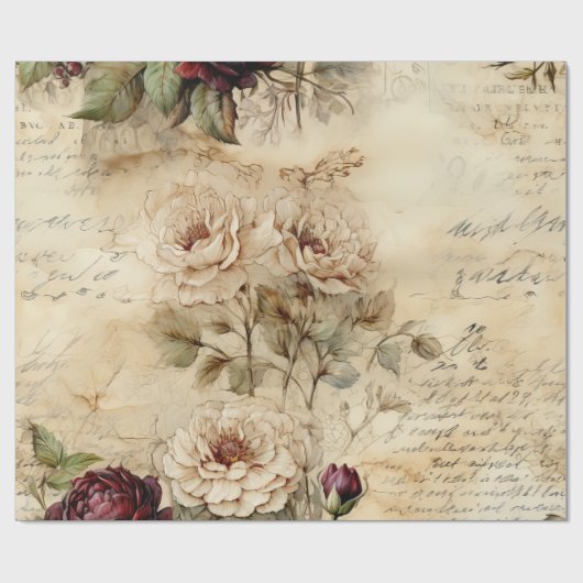  Perkament Liefdesbrief met Bloemen (7) Cadeaupapier (Vlak)