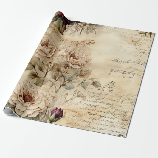  Perkament Liefdesbrief met Bloemen (7) Cadeaupapier (Uitgerold)