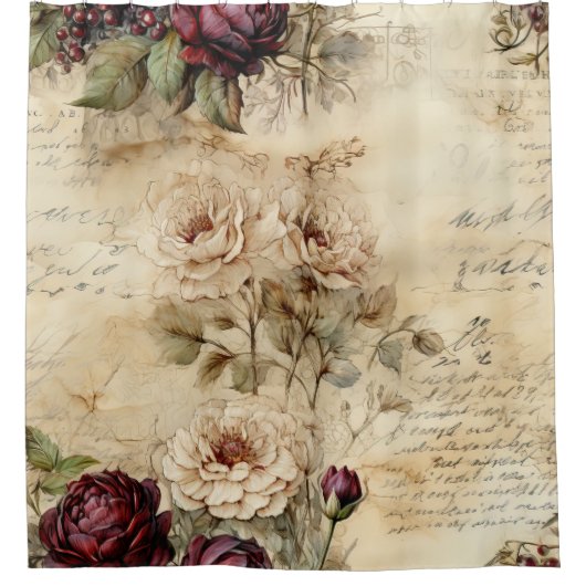  Perkament Liefdesbrief met Bloemen (7) Douchegordijn (Voorkant)