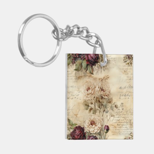 Perkament Liefdesbrief met Bloemen (7) Sleutelhanger (Voorkant Links)