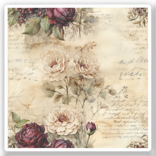 Perkament Liefdesbrief met Bloemen (7) Sticker (Voorkant)