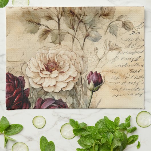 Perkament Liefdesbrief met Bloemen (7) Theedoek (Gevouwen)